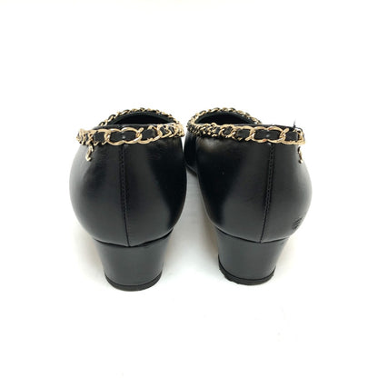 CHANEL pumps G35386 leather black 20C CC COCO Mark Chain Women 35  1/2 Used Authentic