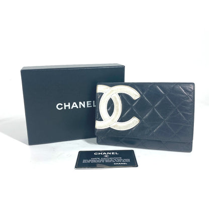 CHANEL Folded wallet leather black Cambon line CC COCO Mark Women Used Authentic