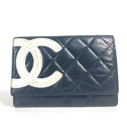 CHANEL Folded wallet leather black Cambon line CC COCO Mark Women Used Authentic