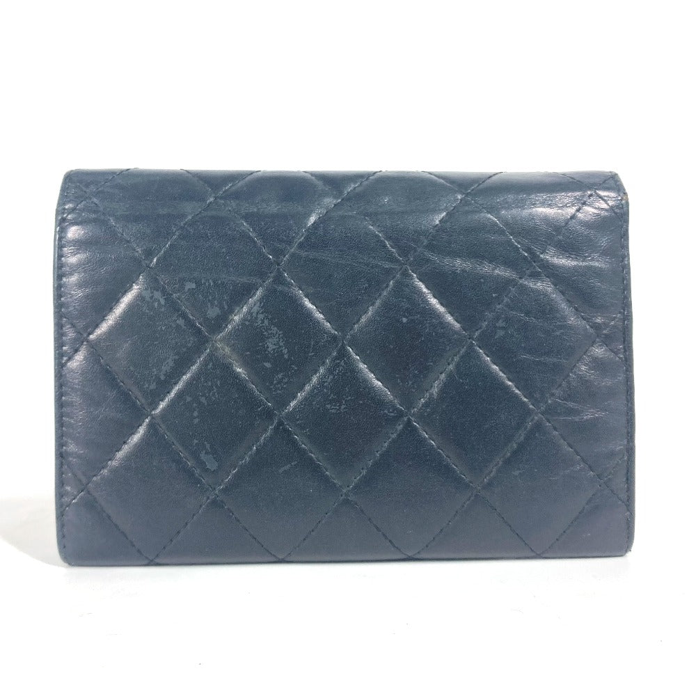 CHANEL Folded wallet leather black Cambon line CC COCO Mark Women Used Authentic