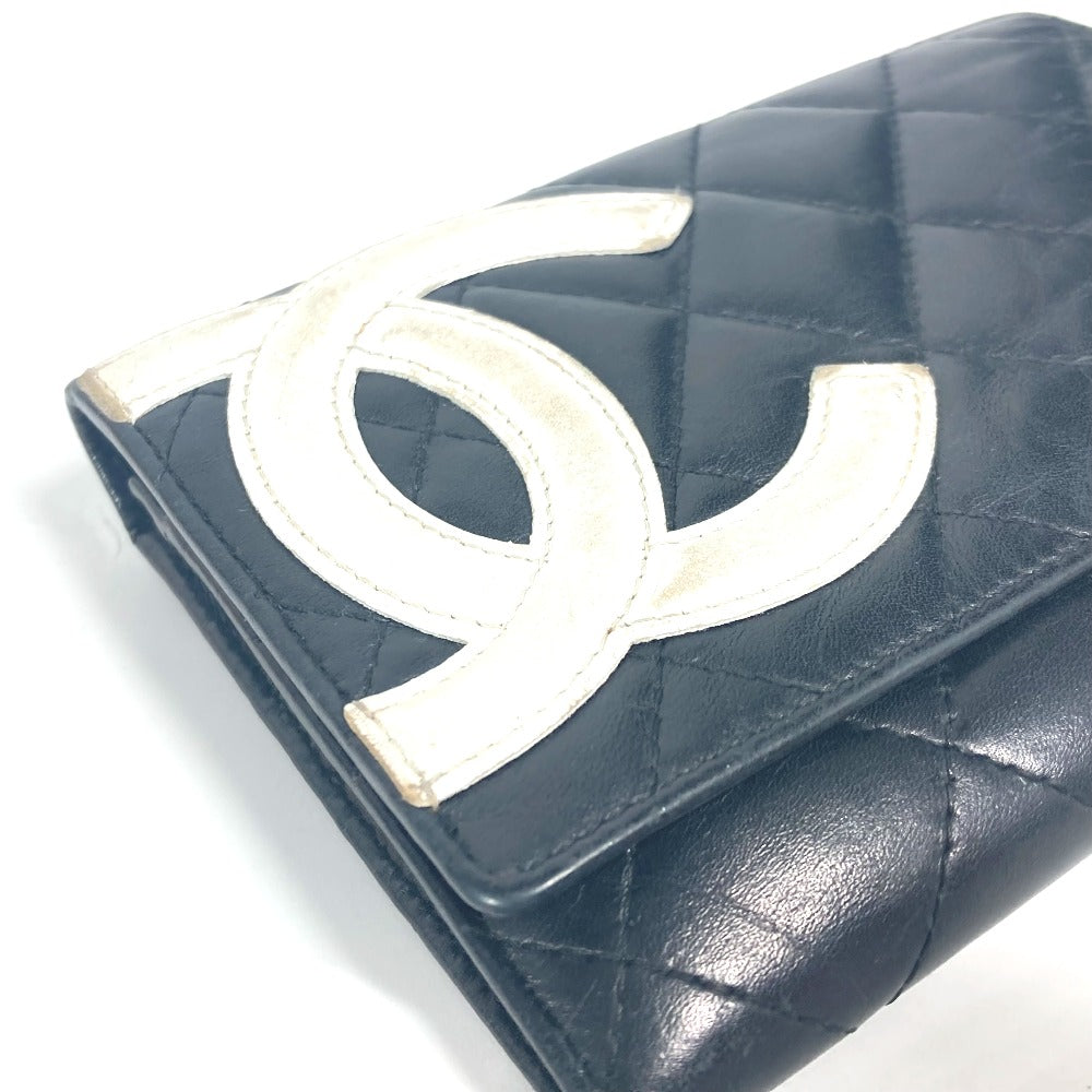 CHANEL Folded wallet leather black Cambon line CC COCO Mark Women Used Authentic