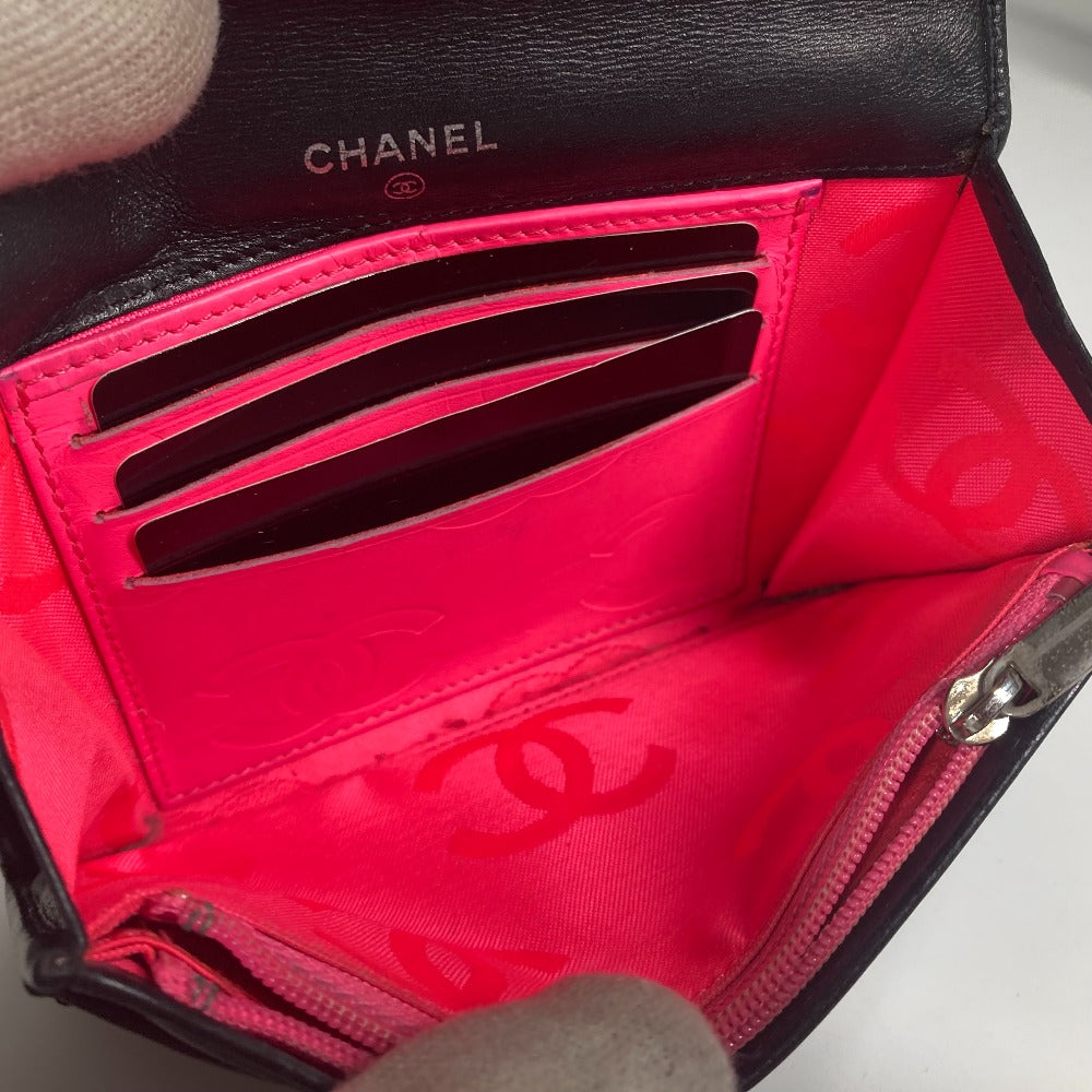 CHANEL Folded wallet leather black Cambon line CC COCO Mark Women Used Authentic