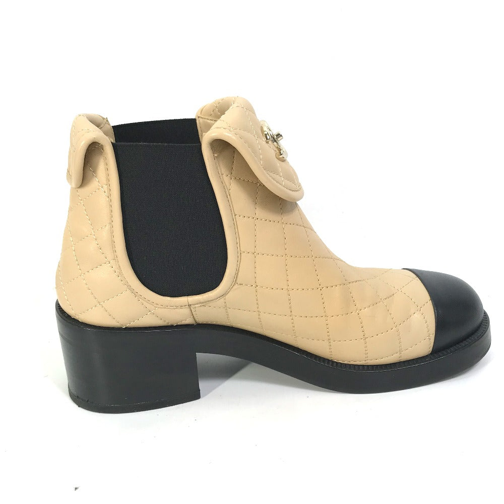 CHANEL boots G45144 lambskin beige 23B Bicolor Shoes Turnlock Matelasse  Quilted Side Gore Women 38 Used Authentic