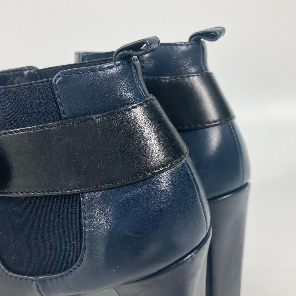 CHANEL boots G29293 leather Navy short boots shoes shoes heels CC COCO Mark Turnlock Women 37.5 Used Authentic