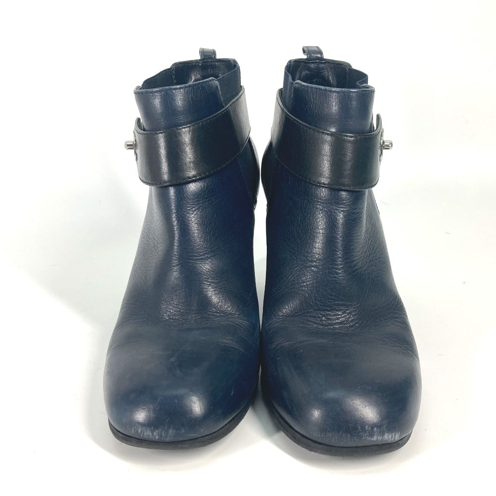 CHANEL boots G29293 leather Navy short boots shoes shoes heels CC COCO Mark Turnlock Women 37.5 Used Authentic