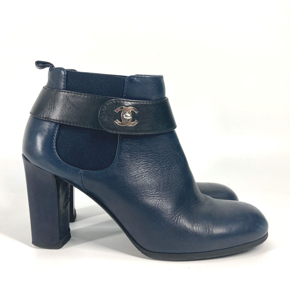 CHANEL boots G29293 leather Navy short boots shoes shoes heels CC COCO –  Japan second hand luxury bags online supplier Arigatou Share Japan