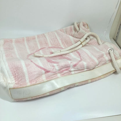 CHANEL Shoulder Bag cotton pink beach bag shoulder CC COCO Mark Border Pile Women Used Authentic