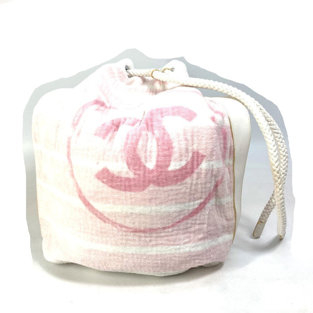 CHANEL Shoulder Bag cotton pink beach bag shoulder CC COCO Mark Border Pile Women Used Authentic