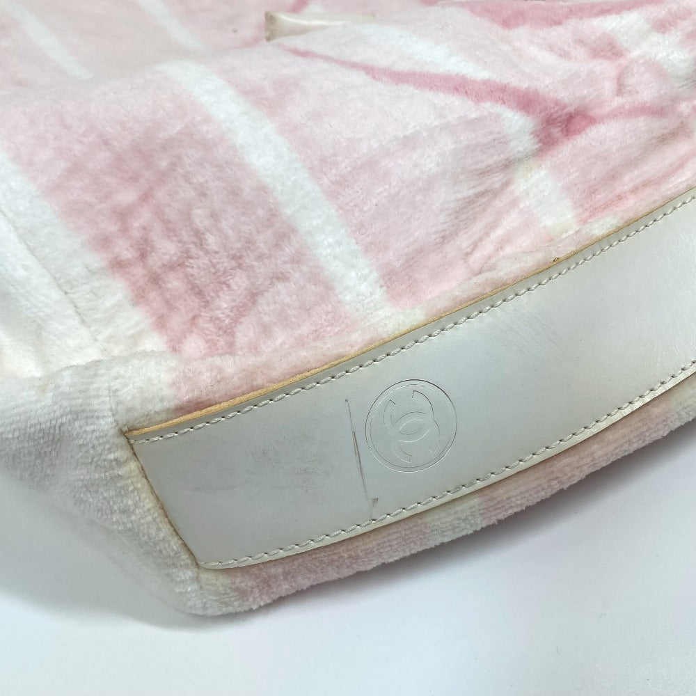 CHANEL Shoulder Bag cotton pink beach bag shoulder CC COCO Mark Border Pile Women Used Authentic