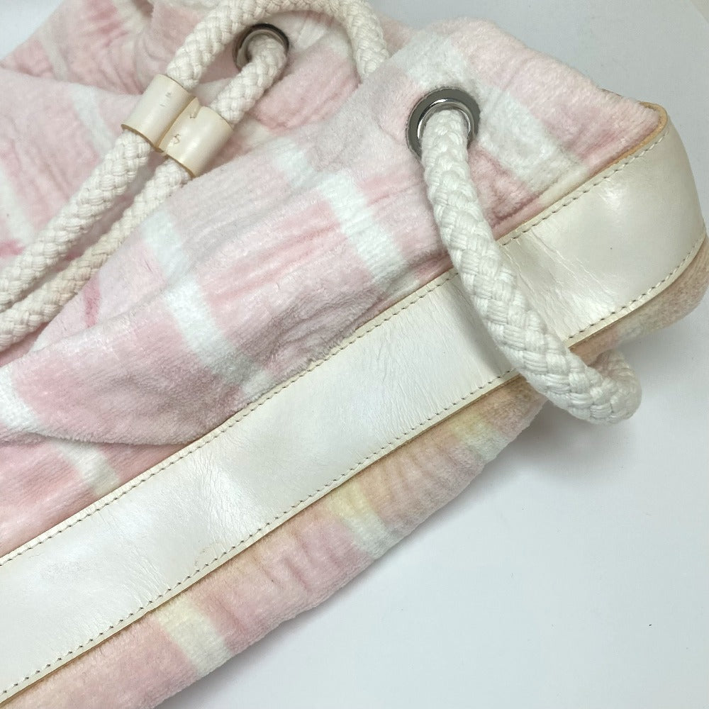 CHANEL Shoulder Bag cotton pink beach bag shoulder CC COCO Mark Border Pile Women Used Authentic