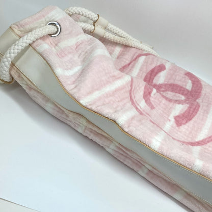 CHANEL Shoulder Bag cotton pink beach bag shoulder CC COCO Mark Border Pile Women Used Authentic