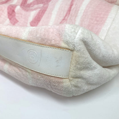 CHANEL Shoulder Bag cotton pink beach bag shoulder CC COCO Mark Border Pile Women Used Authentic