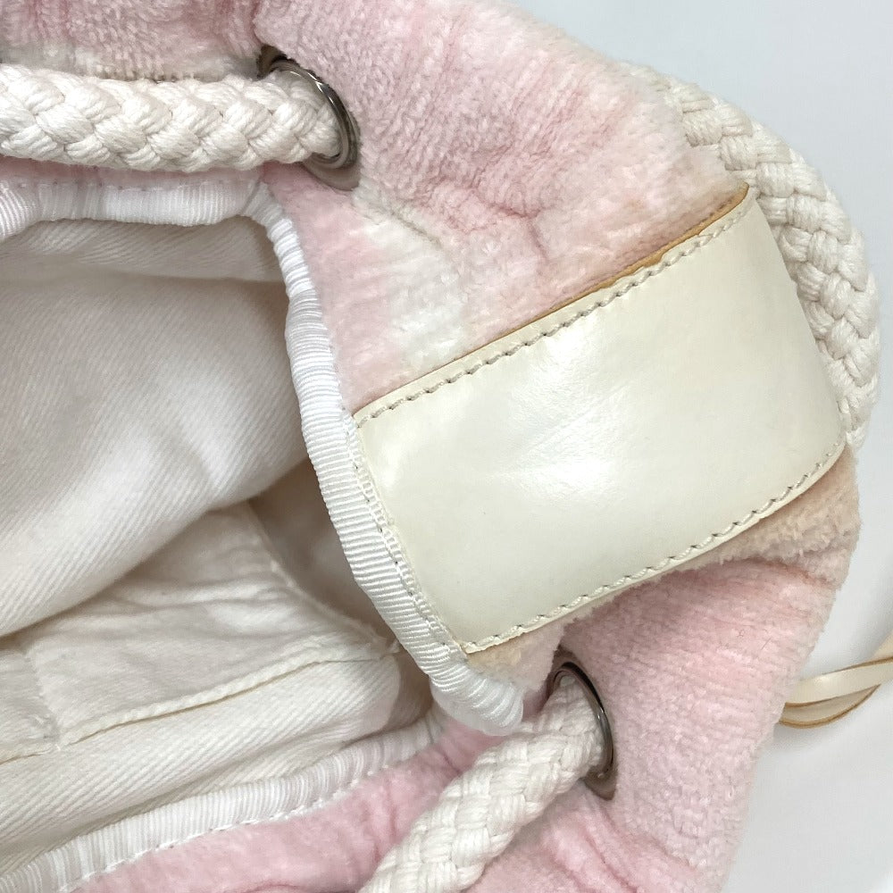 CHANEL Shoulder Bag cotton pink beach bag shoulder CC COCO Mark Border Pile Women Used Authentic