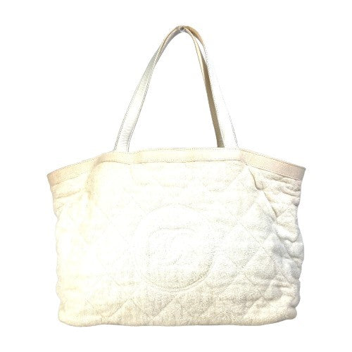 CHANEL Tote Bag Shoulder Bag Shoulder Bag beach bag pile CC COCO Mark Cotton leather white Women Used Authentic