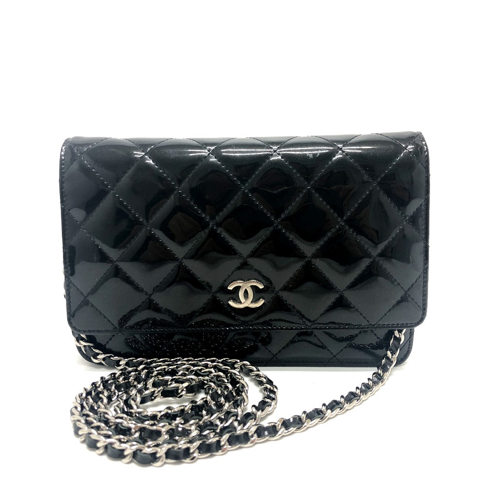 CHANEL Shoulder Bag A33814 enamel black CC COCO Mark Matelasse