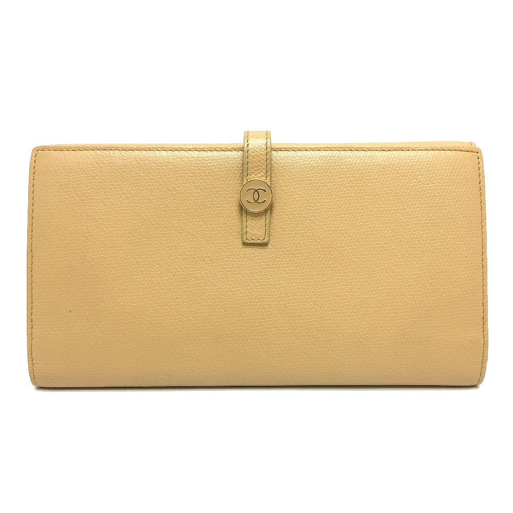 CHANEL Folded wallet leather beige COCO Button