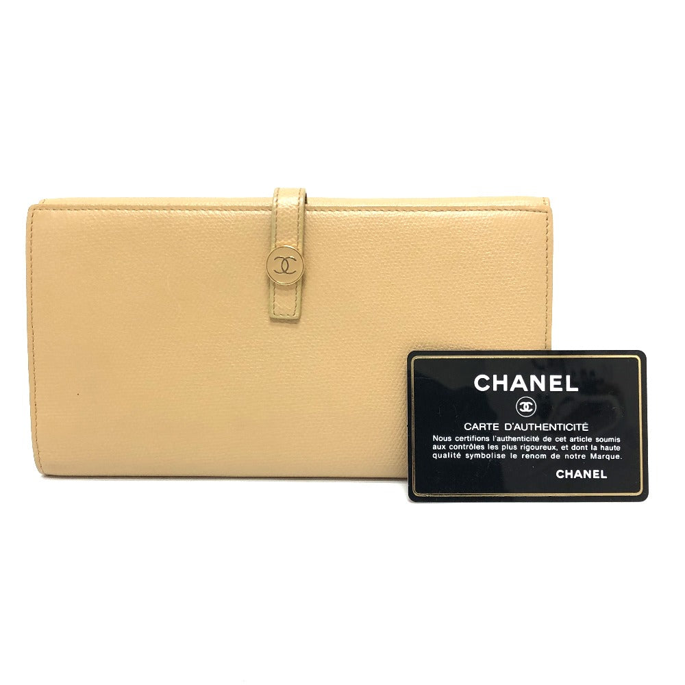 CHANEL Folded wallet leather beige COCO Button