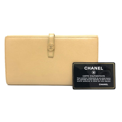 CHANEL Folded wallet leather beige COCO Button