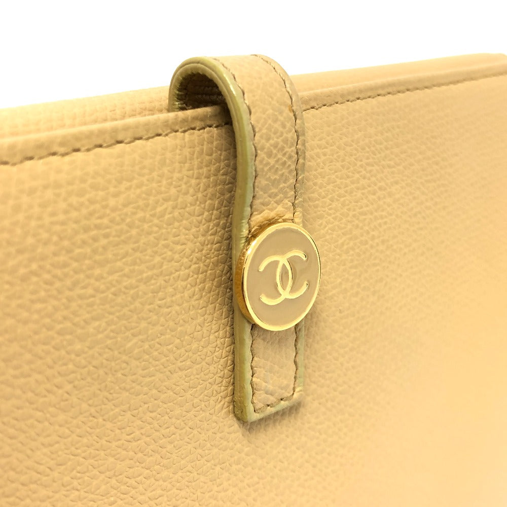 CHANEL Folded wallet leather beige COCO Button