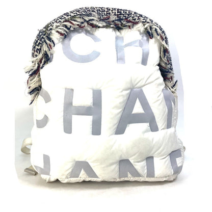 CHANEL Backpack A91933 Nylon, Tweed white fringed bag Doudone Women Used Authentic