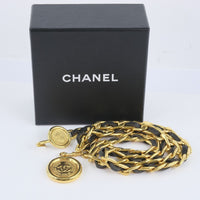 CHANEL belt Chain belt Leather, Plated Gold black Women Used Authentic