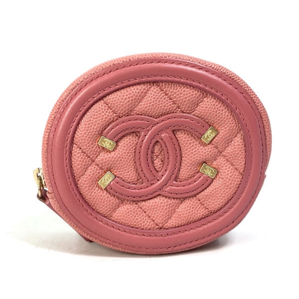 CHANEL Coin case CC COCO Mark Wallet Coin Pocket Round filigree Caviar skin pink Women Used Authentic