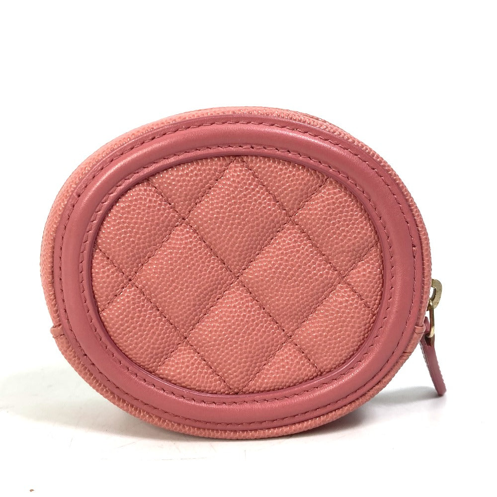 CHANEL Coin case Caviar skin pink Wallet Coin Pocket Round filigree Women Used Authentic