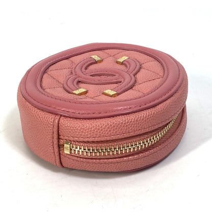 CHANEL Coin case Caviar skin pink Wallet Coin Pocket Round filigree Women Used Authentic