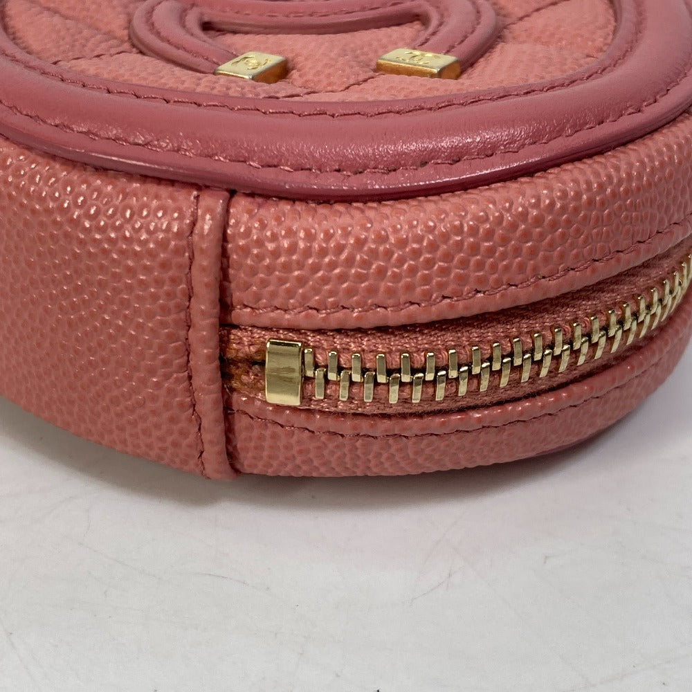 CHANEL Coin case Caviar skin pink Wallet Coin Pocket Round filigree Women Used Authentic