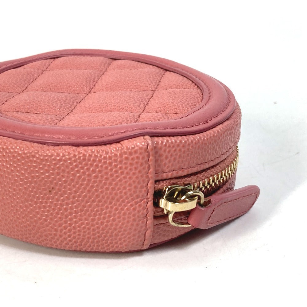 CHANEL Coin case Caviar skin pink Wallet Coin Pocket Round filigree Women Used Authentic