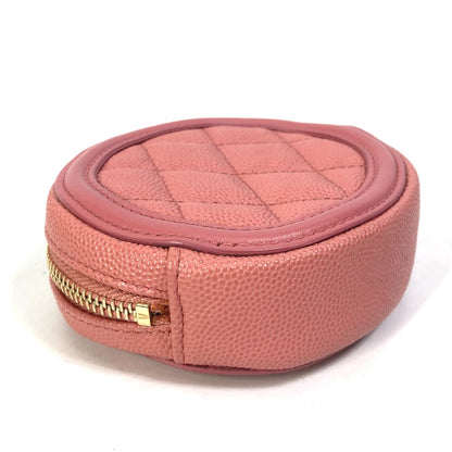 CHANEL Coin case Caviar skin pink Wallet Coin Pocket Round filigree Women Used Authentic