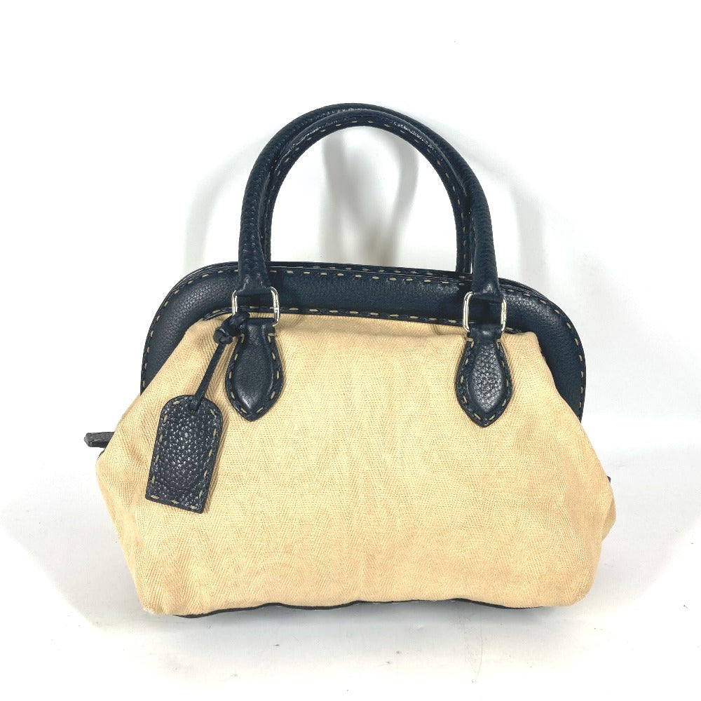 FENDI Handbag Leather / canvas beige vintage Selleria logo