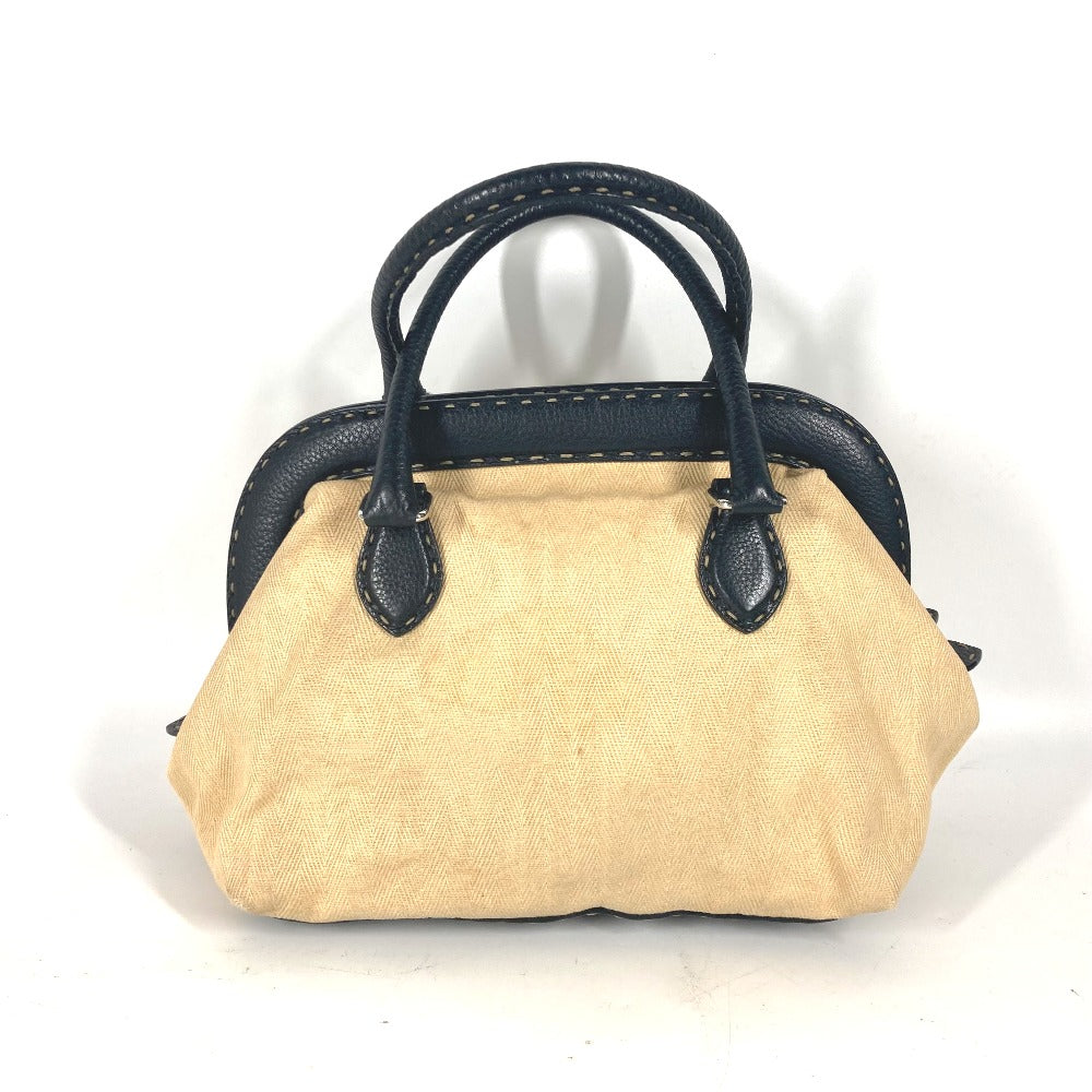 FENDI Handbag Leather / canvas beige vintage Selleria logo