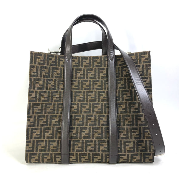FENDI Tote Bag 2WAY Shoulder Bag Handbag Crossbody Zucca Shopping Bag Canvas / leather 7VA390 Brown mens Used Authentic