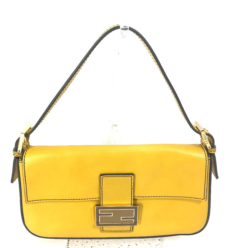 FENDI Handbag 8BR600 leather yellow FF Mamma Bucket Women Used Authentic