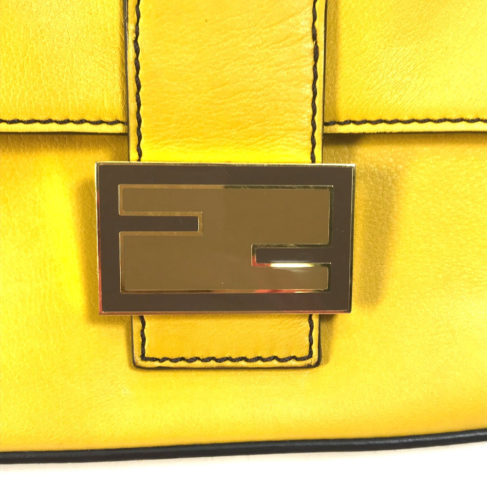 FENDI Handbag 8BR600 leather yellow FF Mamma Bucket Women Used Authentic