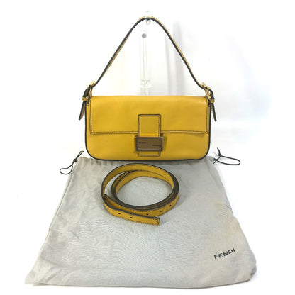 FENDI Handbag 8BR600 leather yellow FF Mamma Bucket Women Used Authentic