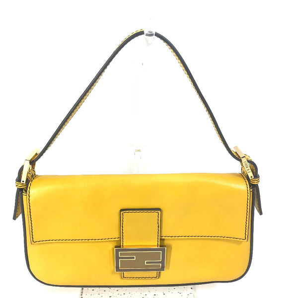 FENDI Handbag Bag Shoulder Bag 2WAY bag FF Mamma Bucket leather 8BR600 yellow Women Used Authentic