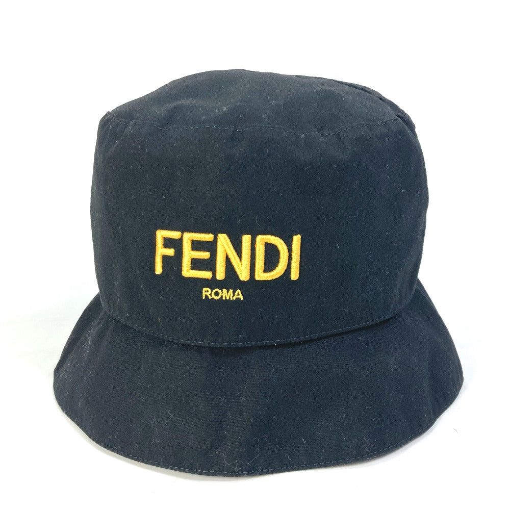 FENDI hat FXQ790 cotton black Hat Hat Bucket Hat Bob Hat logo fisherman hat mens 60 Used Authentic