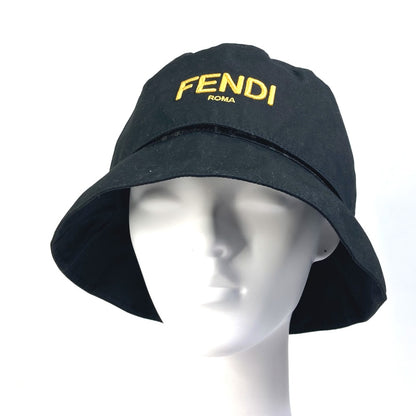 FENDI hat FXQ790 cotton black Hat Hat Bucket Hat Bob Hat logo fisherman hat mens 60 Used Authentic