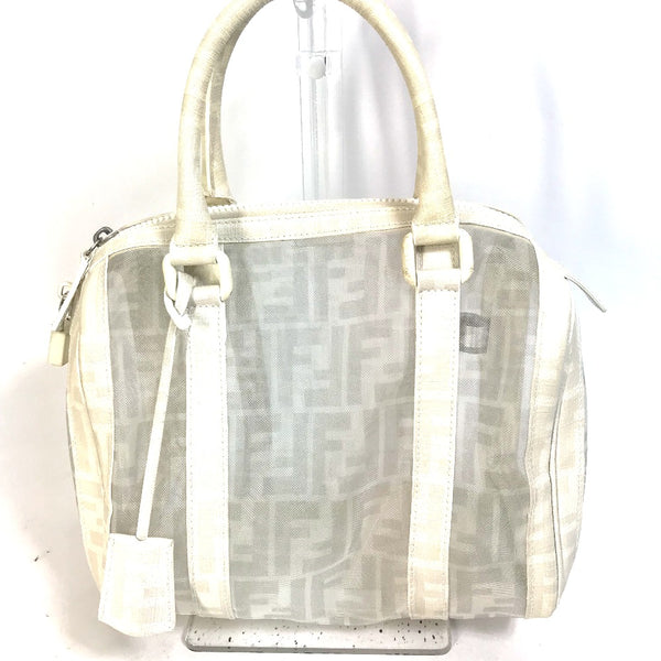 FENDI Boston Duffel bag mini handbag bag Zucca mesh leather white Women Used Authentic