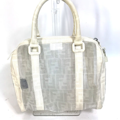 FENDI Boston Duffel bag leather white handbag bag Zucca mesh Women Used Authentic