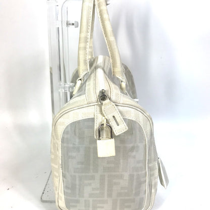 FENDI Boston Duffel bag leather white handbag bag Zucca mesh Women Used Authentic