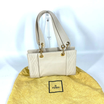 FENDI Handbag leather beige Chain vintage