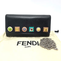 FENDI Shoulder Bag bag chain wallet Studs Long Wallet Purse leather 8M0365 black Women Used Authentic