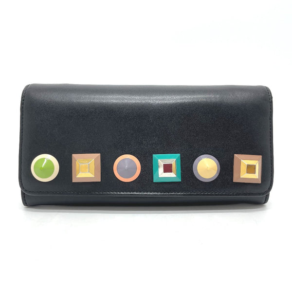 FENDI Shoulder Bag bag chain wallet Studs Long Wallet Purse leather 8M0365 black Women Used Authentic