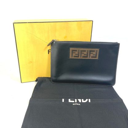 FENDI Clutch bag 7N0078 leather black Pouch Zucca logo mens Used Authentic