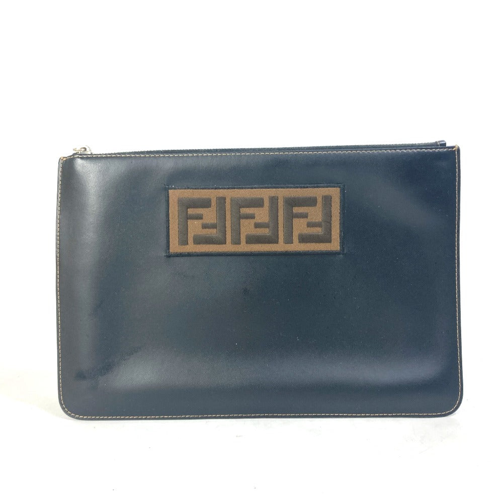 FENDI Clutch bag 7N0078 leather black Pouch Zucca logo mens Used Authentic