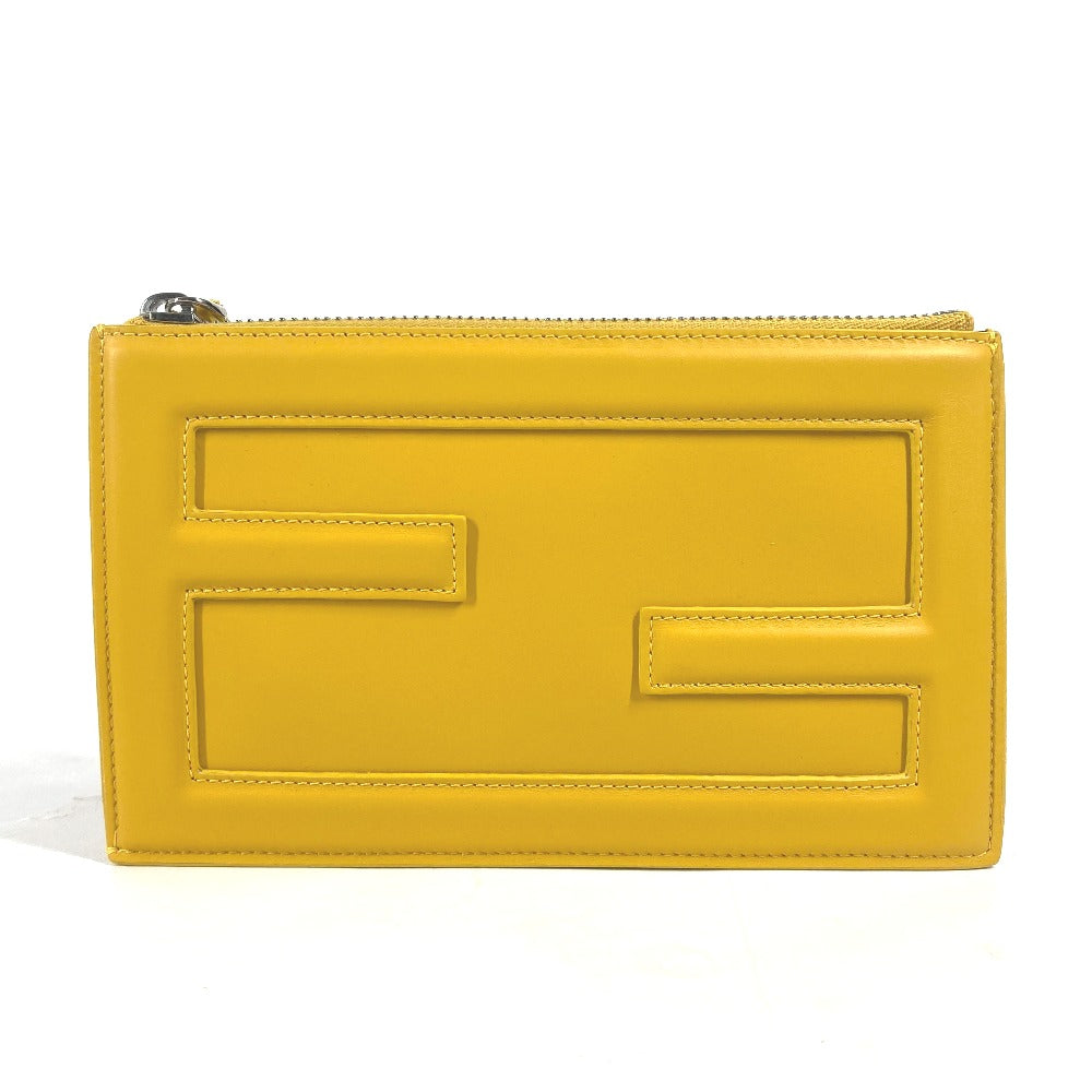 FENDI Clutch bag 7N0114 leather yellow Bag logo FF logo pouch Bucket Women Used Authentic