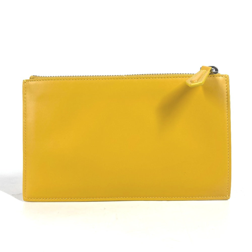 FENDI Clutch bag 7N0114 leather yellow Bag logo FF logo pouch Bucket Women Used Authentic